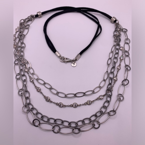 Silpada Vintage Sterling EVERLASTING CZ Suede Cord Multi-Strand Necklace - Picture 9 of 12